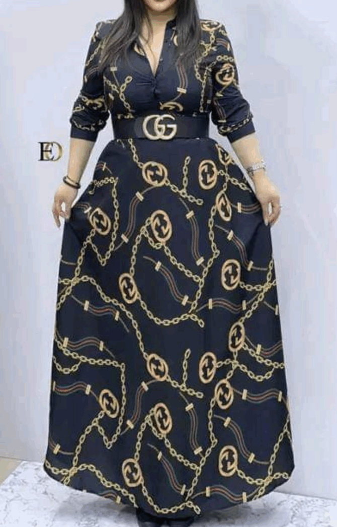 Robe Longue Élégante Femme à Motif Chaînes avec Ceinture GG